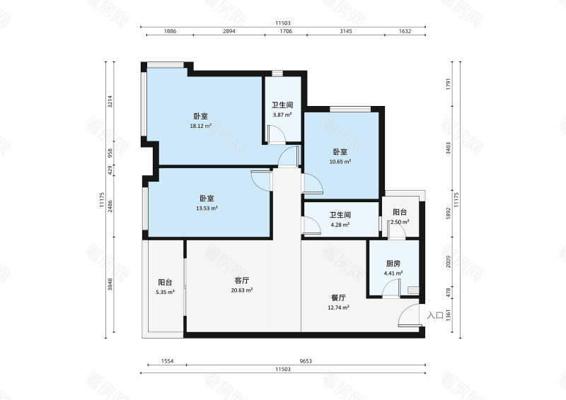 星汇隽庭小区3室2厅户型图4