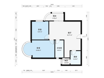 高科利花园小区2室1厅1卫户型图3