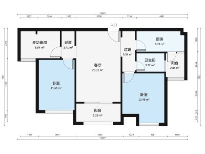 天海城市花园小区3室1厅户型图2