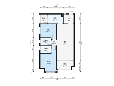 大信溢彩年华小区2室2厅户型图1