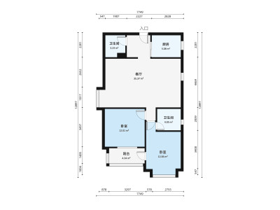 福景大厦小区3室1厅户型图3