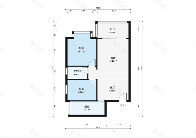 忠信丽苑三期小区2室2厅户型图2
