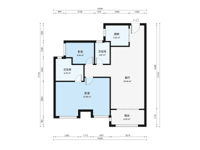 美的明湖观澜别墅小区2室2厅户型图1