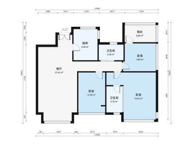 香格丽苑3室2厅户型图1