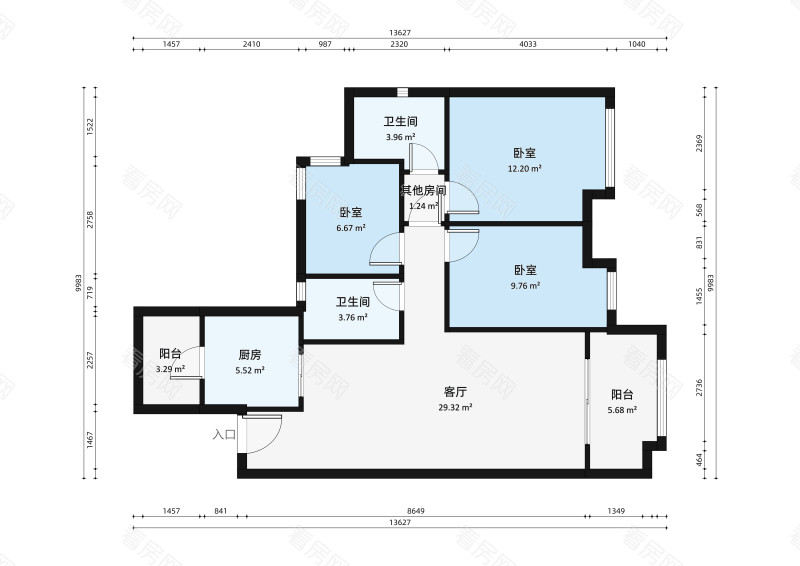 保利时代小区3室1厅户型图2
