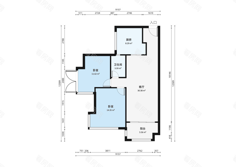 远洋城天曜南区小区2室2厅户型图3