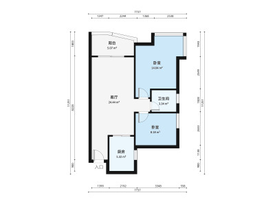 百合星城二期小区2室1厅户型图3