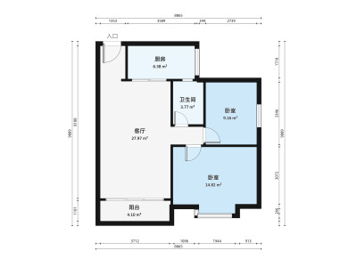 畔山花园小区2室1厅户型图3