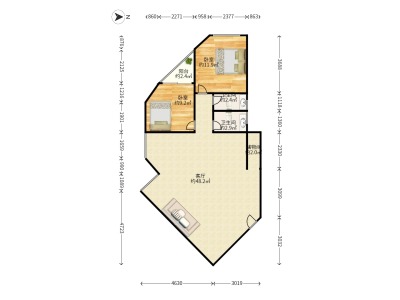 彩虹新都小区2室1厅2卫户型图4