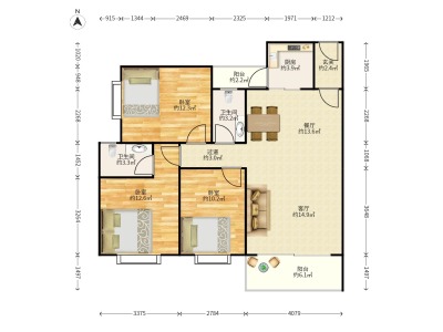 景新花园小区3室2厅2卫户型图1