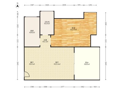 天麓花园小区1室2厅户型图2