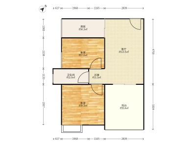 中央城一期(章贡区)小区2室1厅1卫户型图2