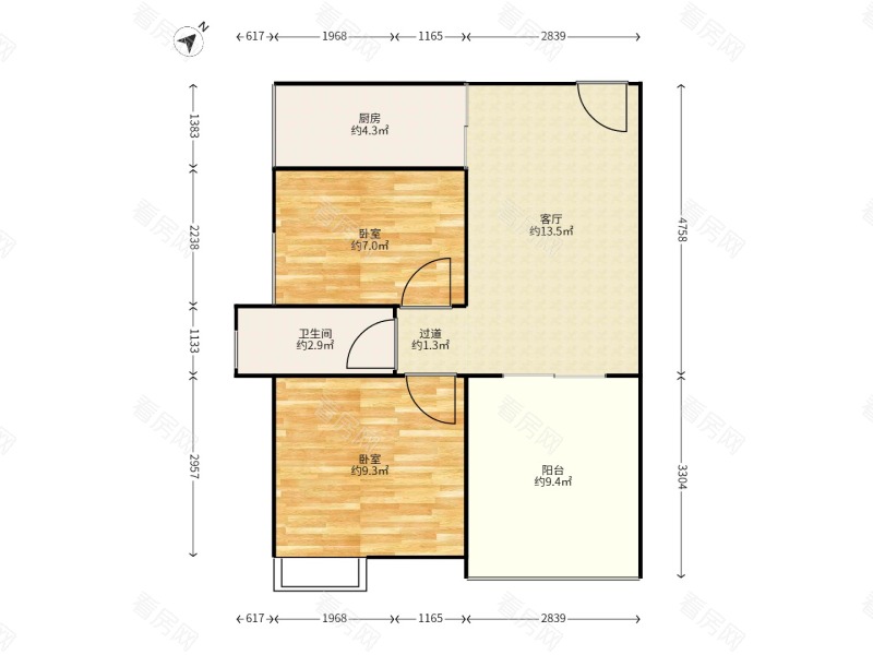 中央城一期(章贡区)小区2室1厅1卫户型图