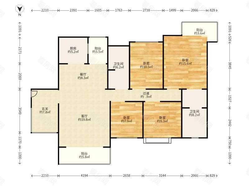 凤凰新城 4室2厅 138.23㎡ 毛坯_凤凰新城二手房户型图片14