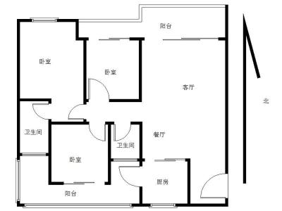 西海明珠花园小区3室2厅2卫户型图2