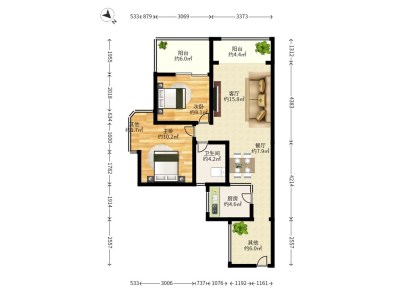 绿海名居小区2室1厅1卫户型图3