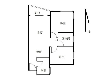 百合星城二期小区2室2厅1卫户型图2