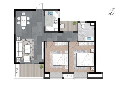 鹏欣水游城小区2室2厅1卫户型图1