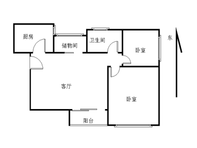 学府花园小区2室1厅1卫户型图3