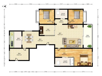 万科瑧山府三期小区4室2厅2卫户型图1
